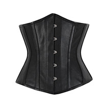 Black leather corset full spiral steel boning sexy basque lacing - £41.76 GBP+