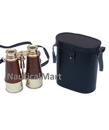 NauticalMart Captain&#39;s Brass and Wood Nautical Binoculars with Leather C... - $117.81