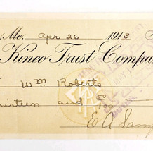 1913 Kineo Trust Company Bank Check E.A. Sampson Dover Maine Signed 4074... - $19.99