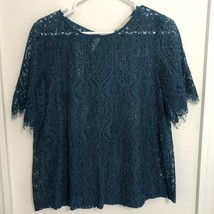 Ann Taylor Loft Short Sleeve Top Size Small Blouse Shirt BlueTeal Tie Back Lace - £13.91 GBP