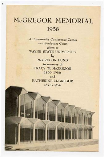 Primary image for McGregor Memorial Brochure 1958 Given to Wayne State University 