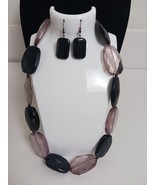 Vintage Black Clear Chuncky Beaded Statement Necklace W/ Earrings Estate - $420.86 MXN
