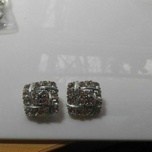 Lisner Silver-tone Square Clear Rhinestone Clip-on Earrings - £13.70 GBP