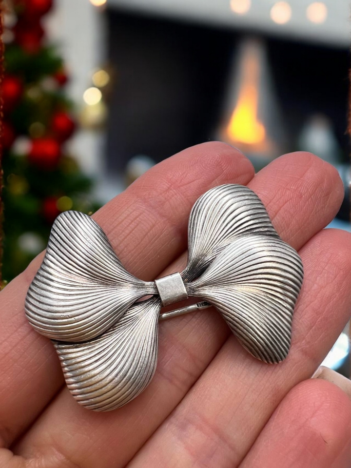 1989 Vintage USSR Silver 916 Brooch Pin for Women Bow Design Signed Jewelry - $149.63