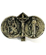 Vtg Catholic Silver Alligator Clip Crucifix, St Christopher, Mary, Jesus - $226.18 MXN