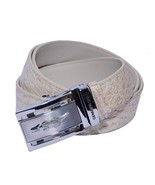 Unique Off White Auto Grip Silver Frame Genuine Crocodile Leather Belt - $137.19