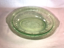 Vintage Green Cameo 10 Inch Oval Vegetable Bowl Depression Glass Mint - £23.97 GBP