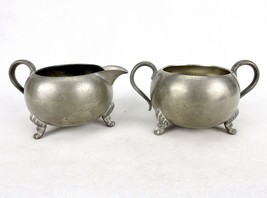 Vintage Pewter Creamer &amp; Sugar Bowl Set, Three-Footed, Concord Pewter, #CS02 - £19.49 GBP