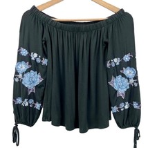 AEO Womens XS Shirt Top Bohemian Festival Floral Stretchy Knit Embroidered - £11.58 GBP