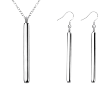 Bar Dangle Pendant Necklace and Earrings Set Sterling Silver - £9.66 GBP