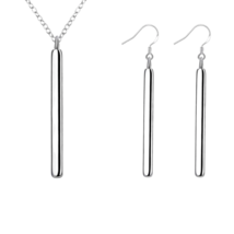 Bar Dangle Pendant Necklace and Earrings Set Sterling Silver - £9.68 GBP