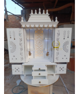 Wooden Temple Mandir White Finished Beautiful Hanging lamps Handcrafted - $443.52+