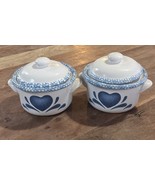 Corelle  Blue Heart Soup Bean Crock Bowls Set of 2 Vintage 4.5” T 5” D - $41.03 CAD