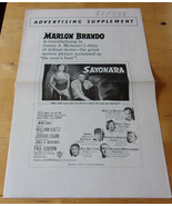 ORIGINAL ADVERTISING SUPPLEMENT for Film SAYONARA with Brando and James ... - £28.31 GBP