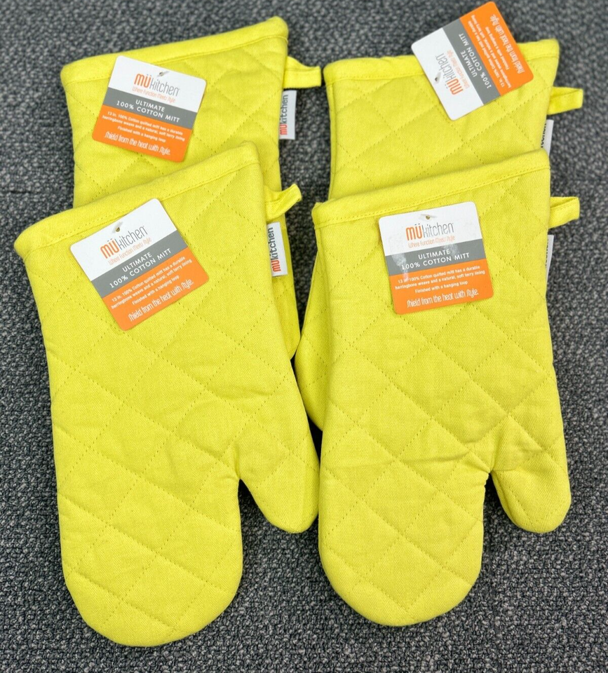 MU Kitchen Oven Mitt 2 Pair 4 Gloves Chiffon 100% Cotton Terry Lined 13&quot;... - $22.97
