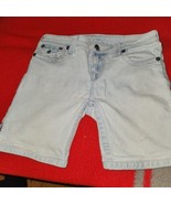 True Religion Size 28 Lt Blue Fringe Side Slits Cut Off Shorts, pink stitching - $18.61