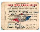 Vintage WWII Era Elks War Commission Courtesy Card Conferring Privilages - $16.78