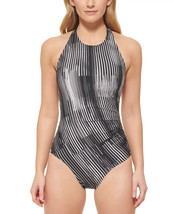 CALVIN KLEIN One Piece Swimsuit Side Shirred Black Dry Brush Size 8 $118 - NWT - £21.57 GBP