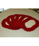 6 Handmade place mats set place mats Hand Crocheted red &amp; white scalloped - £25.30 GBP
