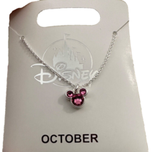 Disney Parks Mickey Mouse Rose October Faux Birthstone Necklace Silver Color NEW - £16.77 GBP