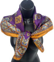 Vintage 80s Berkshire Scarf Art Nouveau Purple Rust Gold Brown Preppy Ta... - $39.73