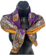 Vintage 80s Berkshire Scarf Art Nouveau Purple Rust Gold Brown Preppy Ta... - $757.36 MXN
