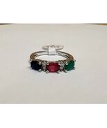 Tri-Color Gem Crystal Ring Silver Colored Band Size 9 Minimalist - $428.53 MXN