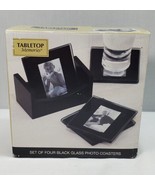 Tabletop Memories Boxed Set of Four (4) Glass Photo Coasters with Wood S... - $10.88