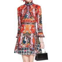 NWT Women&#39;s Orange Combo Baroque Print Long Sleeve A-line Dress Size M - $31.00