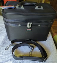 Vintage American Tourister Train Case Cosmetic Makeup Luggage Black Zipper Strap - £23.34 GBP