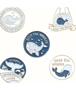 Save the Whales &amp; Ocean Metal Enamel 5 pieces Pin Set - New Earth Pins - £7.46 GBP