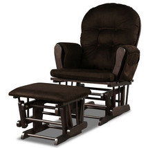 Wood Glider and Ottoman Set with Padded Armrests and Detachable Cushion-Brown -  - £175.97 GBP
