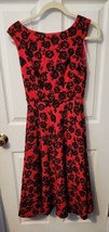 Betsey Johnson Red Black Floral Fit &amp; Flare Sleeveless Pinup Dress Women&#39;s Sz. 2 - £34.32 GBP