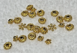 24 Vintage Gold Plated Spacer Beads Smallest 1/8 ish to 5/16 x 1/8 Flowe... - $8.42