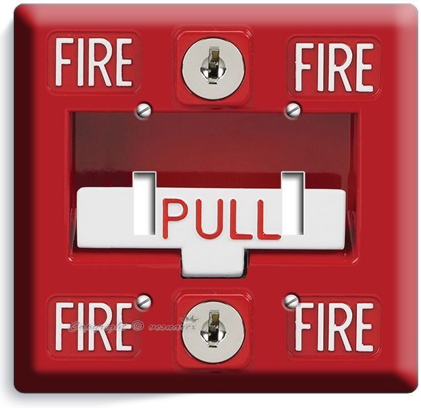 FIRE ALARM PULL DOWN DOUBLE LIGHT SWITCH WALL PLATE COVER MAN CAVE GARAGE DECOR