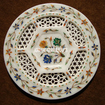 10&quot; Filigree Marble Round Decorative Plate Multi Floral Inlay Gift Decor... - $186.61