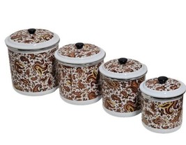 VINTAGE 1970s 4 Piece Enamelware Brown Paisley Canister Set - Nice - £55.17 GBP
