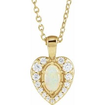 14k Yellow Gold White Opal and Diamond Halo Style Necklace - £671.51 GBP