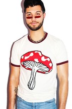 Marek + Richard Ringer Tee Medium Eat Me Mushroom Shirt Burgundy Embroid... - $27.83
