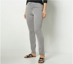 Denim &amp; Co. Easy Stretch Snap Cuff Slim Straight Jeans (Grey Wash, 12P) A471839 - £22.59 GBP
