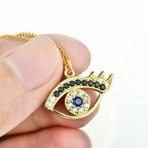 1.75 Ct Round Cut Blue Sapphire &amp; Diamond Evil Eye Pendant 14K Yellow Gold Over - £89.08 GBP