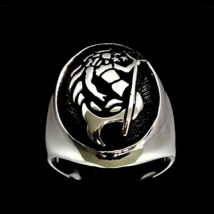 Antiqued Sterling silver Aquarius Zodiac ring Star sign Neptune Oval on dome hig - £87.92 GBP