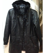 Women&#39;s Winter Black Leather Lambskin Hooded faux fur jacket coat plus s... - $220.99