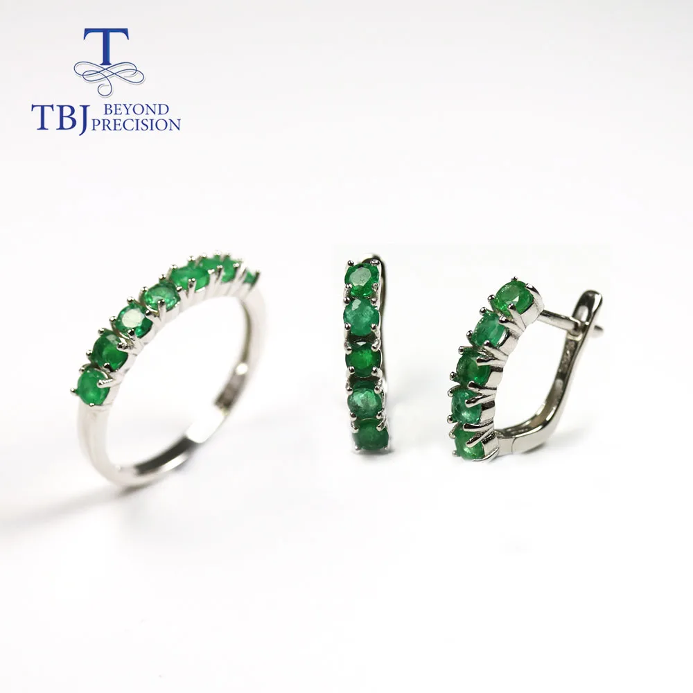 Al emerald jewelry set natural zambia green emerald round 3mm gemstone ring earring 925 thumb200