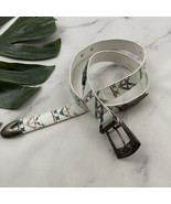 MZ Womens Vintage 90s Leather Belt Size S White Western Silver Medallion - $31.12 CAD