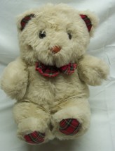 Vintage Prestige 1985 Tan Teddy Bear W/ Red Plaid 11&quot; Plush Stuffed Animal Toy - £19.45 GBP