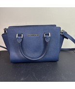 Michael Kors Jet Set Medium Saffiano Leather Satchel Navy Blue Gold Zip ... - $117.60 CAD