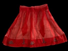 Vintage Apron Hostess Cocktail Cactus Western Theme Red Semi Sheer Chiff... - $24.01 CAD