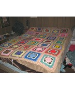 Crochet Afghan, Bed Spread Lovely Hand Knit Granny Squares 42 x 65 inches - £68.50 GBP