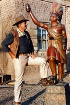 John Wayne Smiling In Western Clothes Looking At Cigar Store Indian Canvas 24x18 - £19.37 GBP